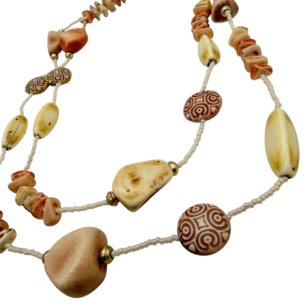 Unbranded Boho Natural Stone and Carved Bead Long Strand Necklace Vintage Style